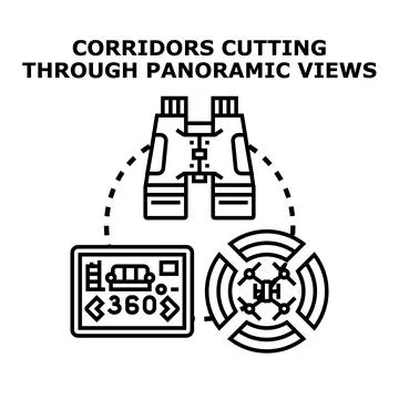 Panoramic view cutting corridors concept vector icon Stock Illustration
