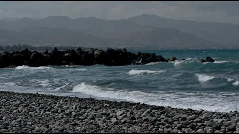 Panoramic view of Cyprus coastline, Mediterranean Sea, rugged mountains, summer Stock Footage 325224808