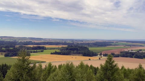 Panoramic view of Czech countryside from a viewpoint. Patchwork of fields Vídeos de archivo 331145195