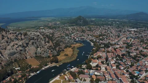 Panoramic view of Dalyan Town River, Aegean Sea Ortaca, Mugla Turkey 4K Stock Footage 220868130