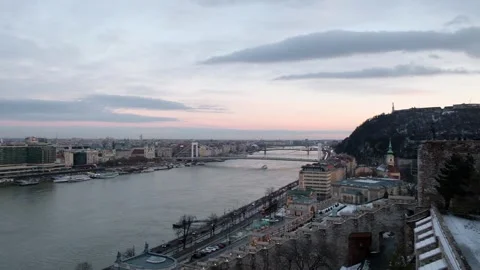 Panoramic view of Danube River and Citadella from Budai Var, Budapest, Hungary Stockbeeldmateriaal 101383519