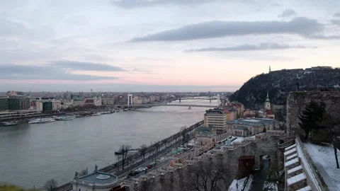 Panoramic view of Danube River and Citadella from Budai Var, Budapest, Hungary Vídeos de archivo 101383777