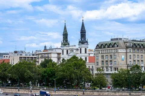 Panoramic view of Danube river side in Budapest, Hungary Stock Photos