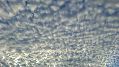 Panoramic view of dappled altocumulus cloud sky Stock Photos