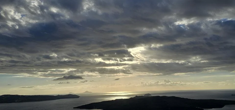 A panoramic view of dark clouds over Mediterranean Sea Stock Photos