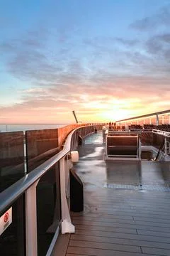 Panoramic view of decks of MSC WORLD EUROPA cruise ship on in harbor morning at Stock Photos