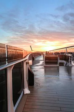 Panoramic view of decks of MSC WORLD EUROPA cruise ship on in harbor morning at Stock Photos
