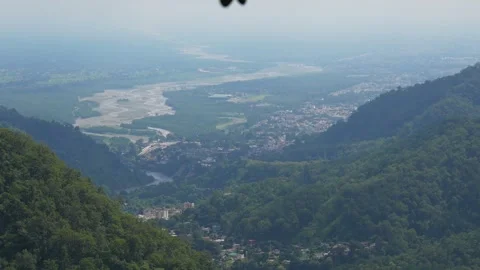 Panoramic View Of Deep Forest Valley And Distant Kathgodam, Haldwani Town w.. Stock Footage 338227305
