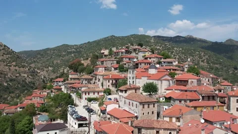 Panoramic View of Dimitsana Village with Stone Houses and Clock Tower Stock Footage 344096710