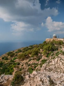 Panoramic View from Dingli Cliffs Malta Green Hills Mediterranean Sea Stock Photos