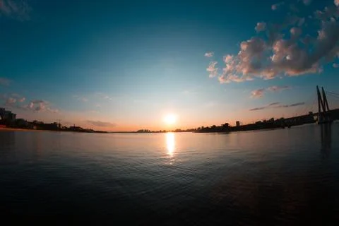 Panoramic view on distant city Stock Photos