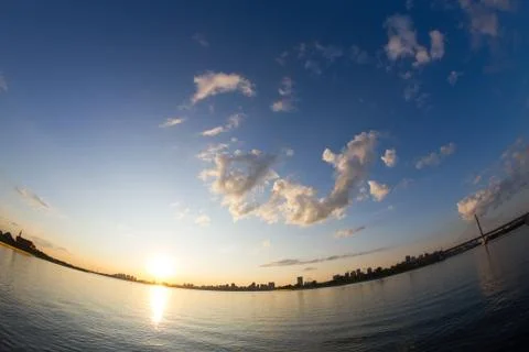 Panoramic view on distant city Stock Photos