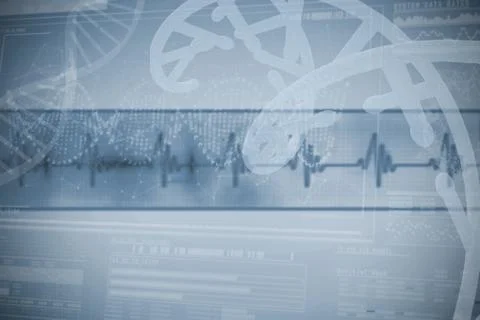 Panoramic view of DNA helix pattern on device screen Stock Photos