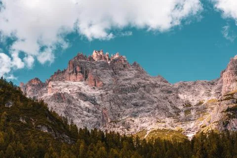 Panoramic view on Dolomites, Dreischusterspitze.. Stock Photos