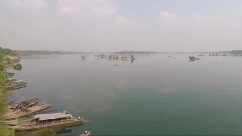 Panoramic View from Don Khon island, Boats on Mekong river, Si Phan Don, Laos Видео 280988278