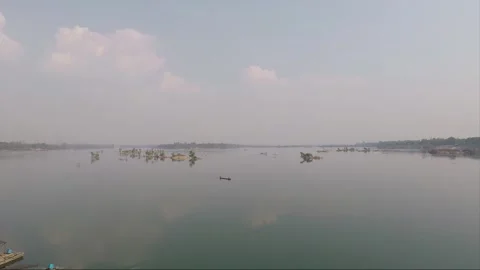 Panoramic View from Don Khon island, Boats on Mekong river, Si Phan Don, Laos Video stock 280989146