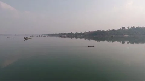 Panoramic View from Don Khon island, Boat on Mekong river, Si Phan Don, Laos Video stock 281004942