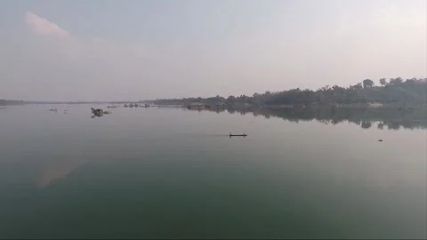 Panoramic View from Don Khon island, Boat on Mekong river, Si Phan Don, Laos Video stock 281005362