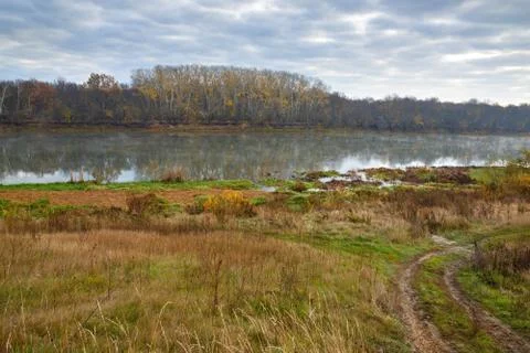 Panoramic view of the Don river valley. Autumn landscape. Country road. Stock Photos