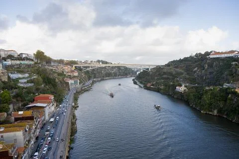 Panoramic view of Douro river and Infante D Henrique bridge, Porto, Portugal Stock Photos