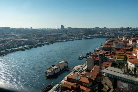 Panoramic view of Douro River from D. Luís I bridge. City of Porto. Stock Photos
