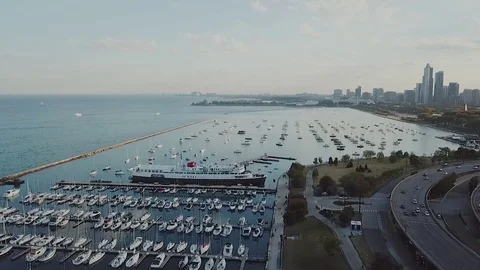 A panoramic view of downtown of Chicago from the side of the lake, view from the Stock Footage 83531361