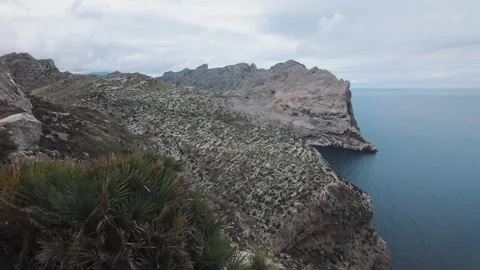 Panoramic View of Dramatic Cliffs and Sea at Es Colomer, Majorca Stock Footage 322150063