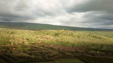Panoramic view of dramatic sunny foreground and cloudy background Stock Footage 88175397