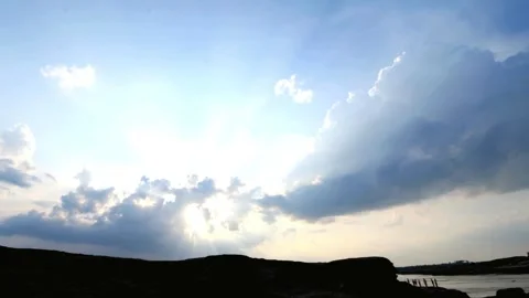 Panoramic View of Dramatic Sunset Sky Over Silhouetted Landscape Stock-Footage 310817754