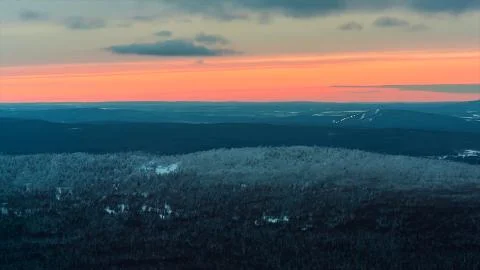 Panoramic view of dramatic sunset in the winter mountains.Beautiful colorful Stock Illustration