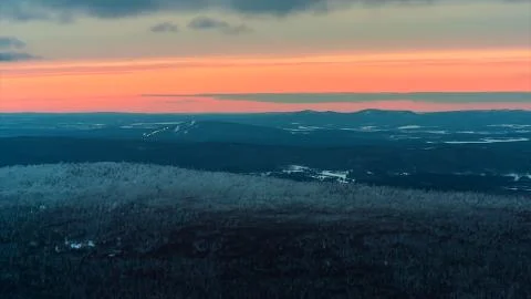 Panoramic view of dramatic sunset in the winter mountains.Beautiful colorful Stock Illustration