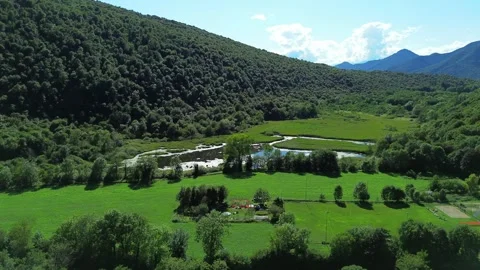 Panoramic view from the drone of an Alpine lake Stock Footage 315474971