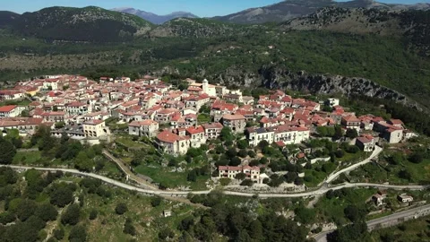 Panoramic view from a drone of the antique old town in the mountains  Stock Footage 272752186