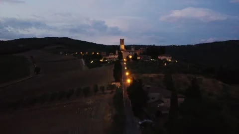 Panoramic view from a drone of Badia a Passignano in the Tuscan countryside Stock Footage 220340450