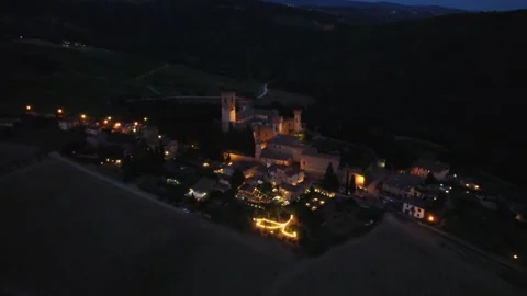 Panoramic view from a drone of Badia a Passignano in the Tuscan countryside Stock Footage 220342045