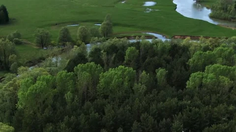 Panoramic view from the drone on a beautiful valley with a river 動画素材 146992357