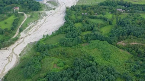 Panoramic view from the drone of a beautiful valley with mountain river Stock Footage 150965897