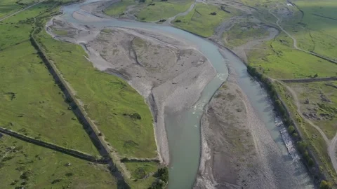 Panoramic view from the drone of a beautiful valley with mountain river Stock Footage 151158573