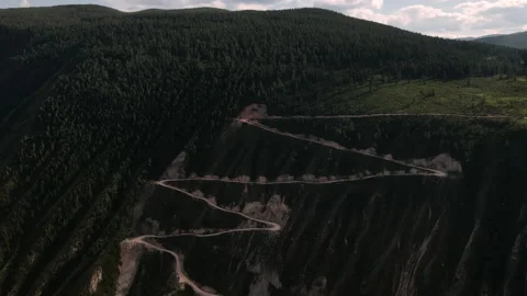 Panoramic view from drone flying above Katu Yaryk mountain pass, Chulyshman Stock Footage 166069746