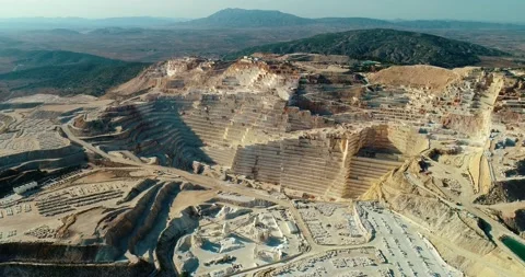 Panoramic view with a drone over industrial extraction of a white carry in Spain Stock Footage 146226844