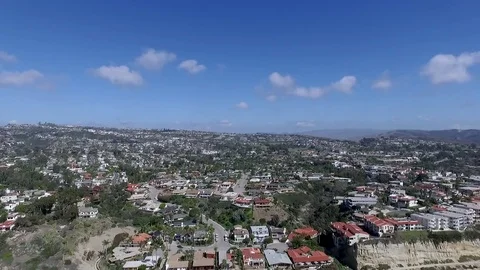 Panoramic view from drone of Pacific Ocean and San Juan Capistrano beach Stock Footage 73720126