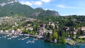 Panoramic view from a drone, public park of Teresio Olivelli Stock Footage 85504054