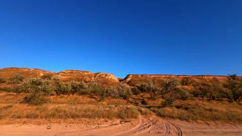 Panoramic View of Dry Steppe Hills and Clay Slopes Stock-Footage 344818209