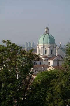 Panoramic view Duomo Vecchio at the Piazza Paolo square in Brescia Foto stock