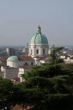 Panoramic view Duomo Vecchio at the Piazza Paolo square in Brescia Stock Photos