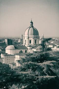 Panoramic view Duomo Vecchio at the Piazza Paolo square in Brescia Stock Photos