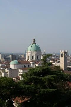 Panoramic view Duomo Vecchio at the Piazza Paolo square in Brescia Stock Photos
