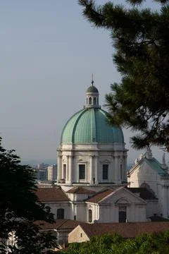 Panoramic view Duomo Vecchio at the Piazza Paolo square in Brescia Foto stock