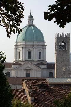 Panoramic view Duomo Vecchio at the Piazza Paolo square in Brescia Stock Photos