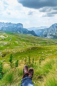Panoramic view in Durmitor, Montenegro. Mountain road. Stock Photos